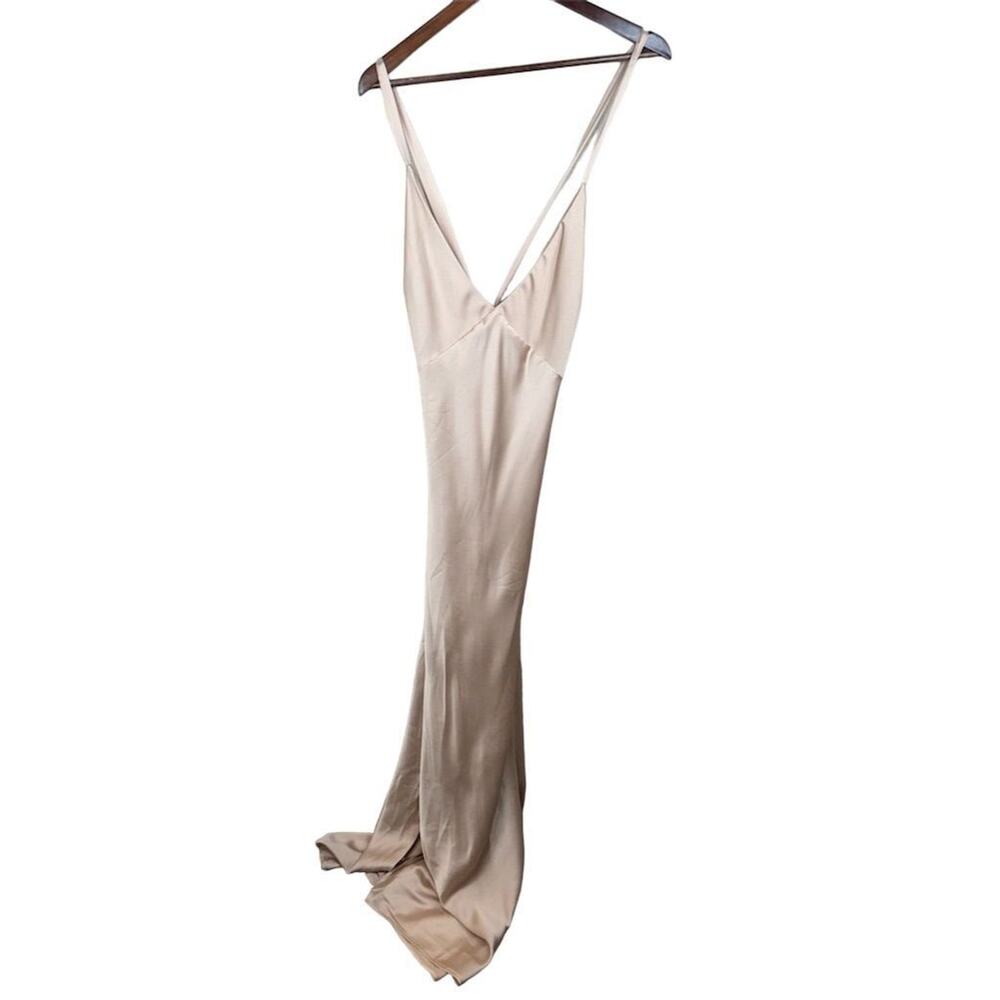 Show Me Your Mumu Anderson‎ Maxi Dress 2XL Beige V-Neck Backless Formal slip